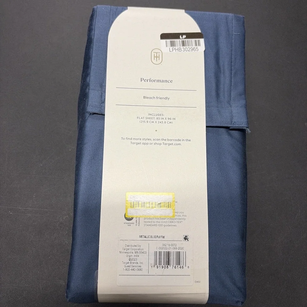 Full 400 Thread Count Performance Flat Sheet Metallic Blue Threshold Cotton 0643